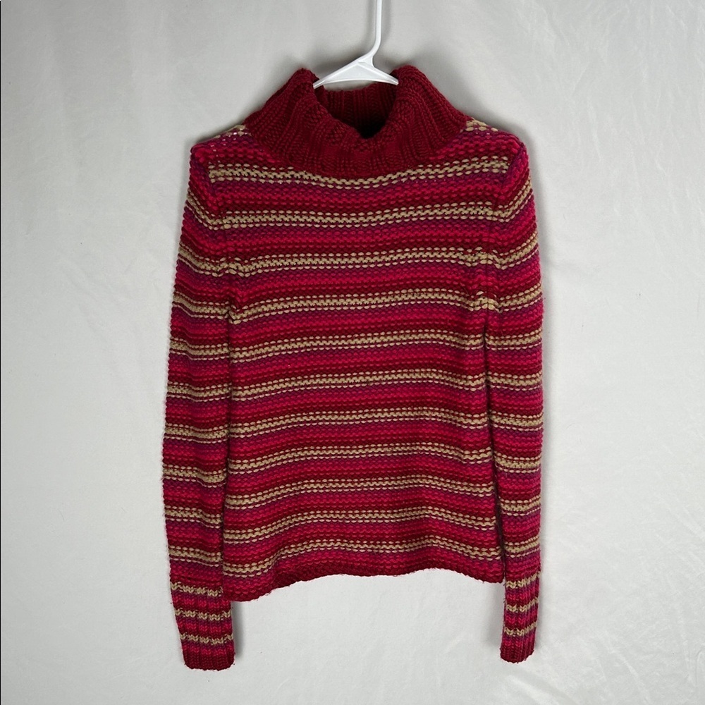 Vintage GAP Red, Pink, Yellow Striped Turtleneck Wool Blend Sweater -Size Small